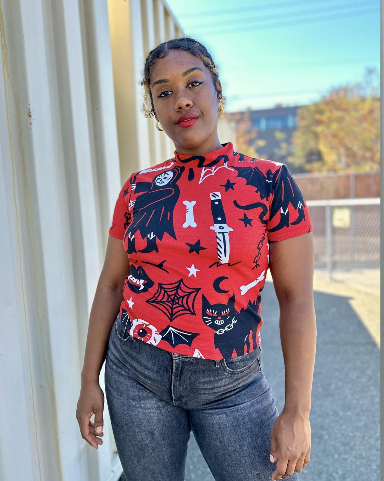 Nooworks Mock Neck Top in Pippa Print - SALE - Last One - Size XL