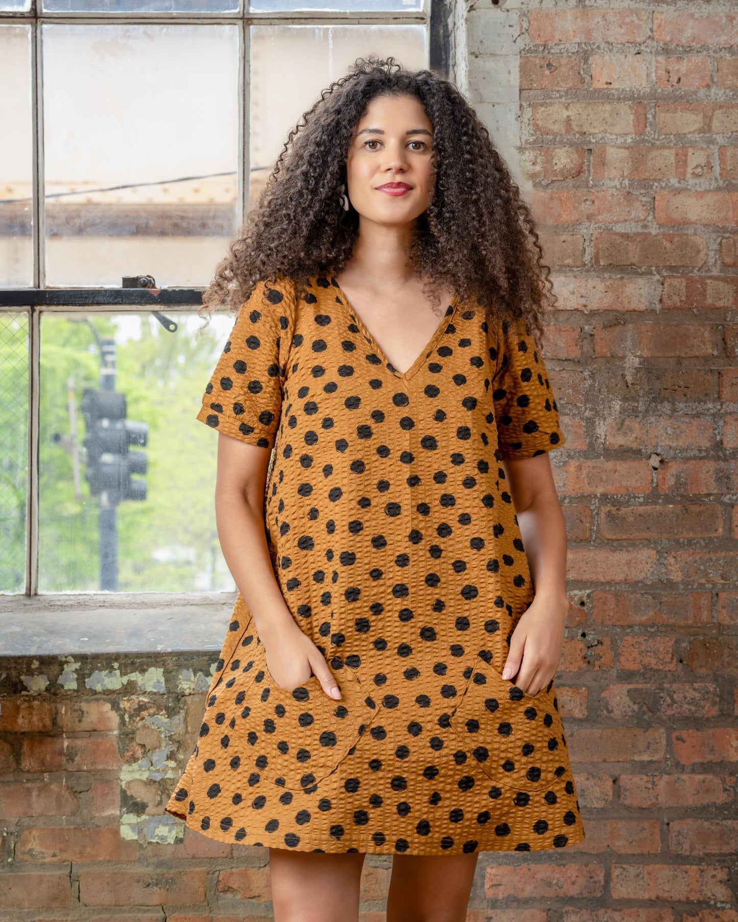 Squasht Winifred Dress Caramel with Black Dots Cotton Ripple
