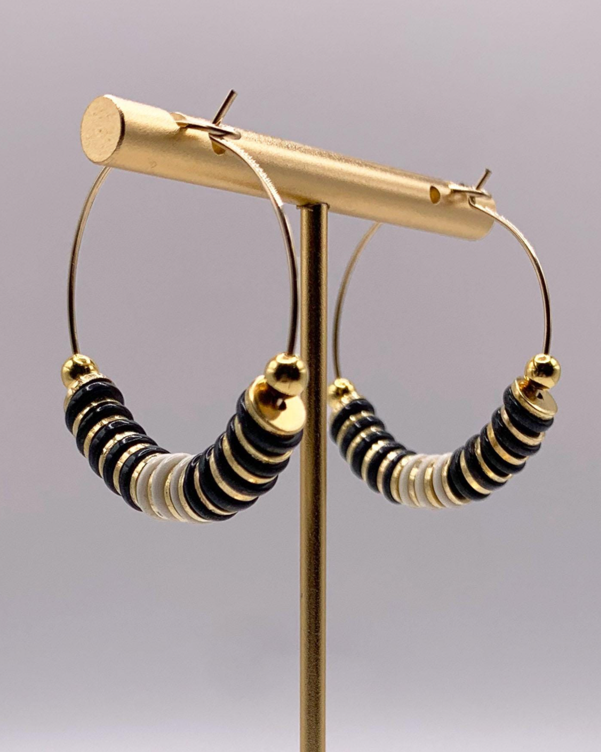 caliLOVESchi - 14kt Gold Hoops - Ebony and Ivory