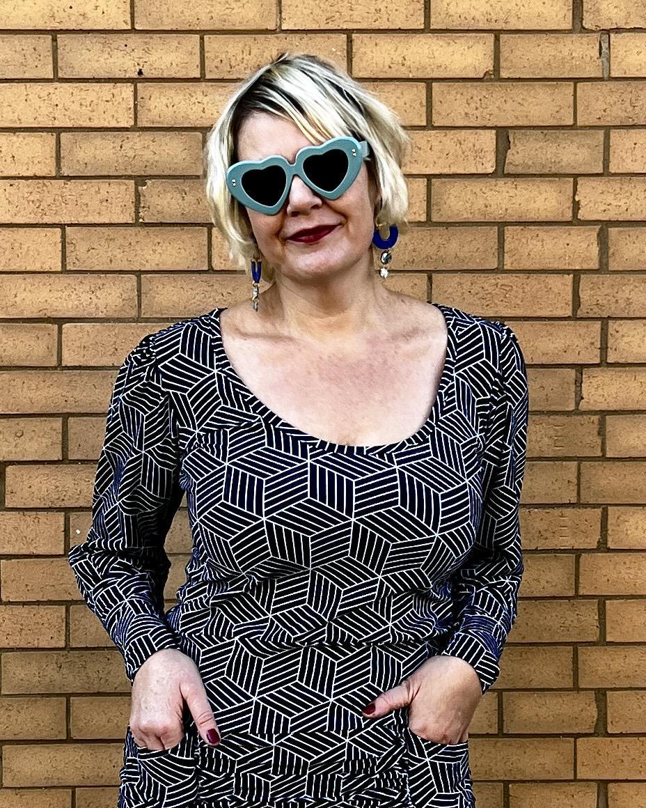 Squasht Debbie Top Black and White Linear Block Print - SALE