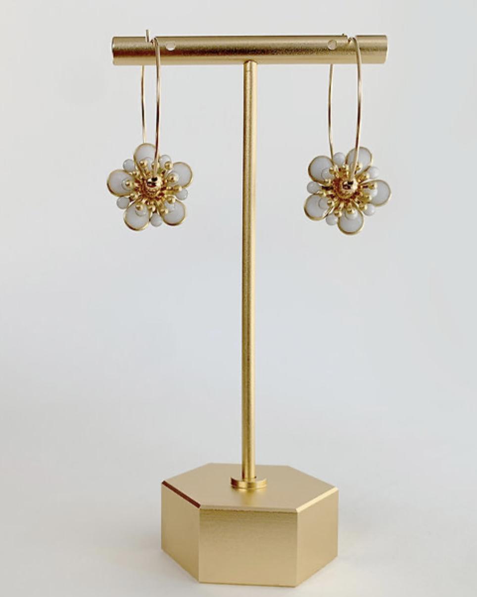 caliLOVESchi 14k Gold Hoops - White Daisy