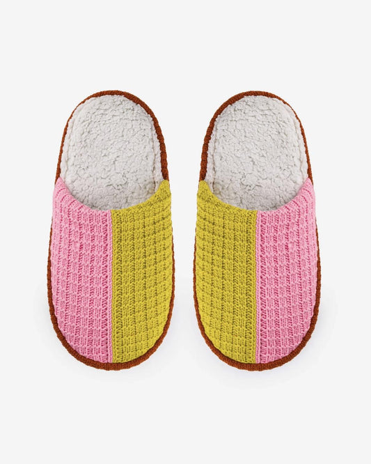 Verloop Colorblock Slide Slippers in Golden Olive Pink