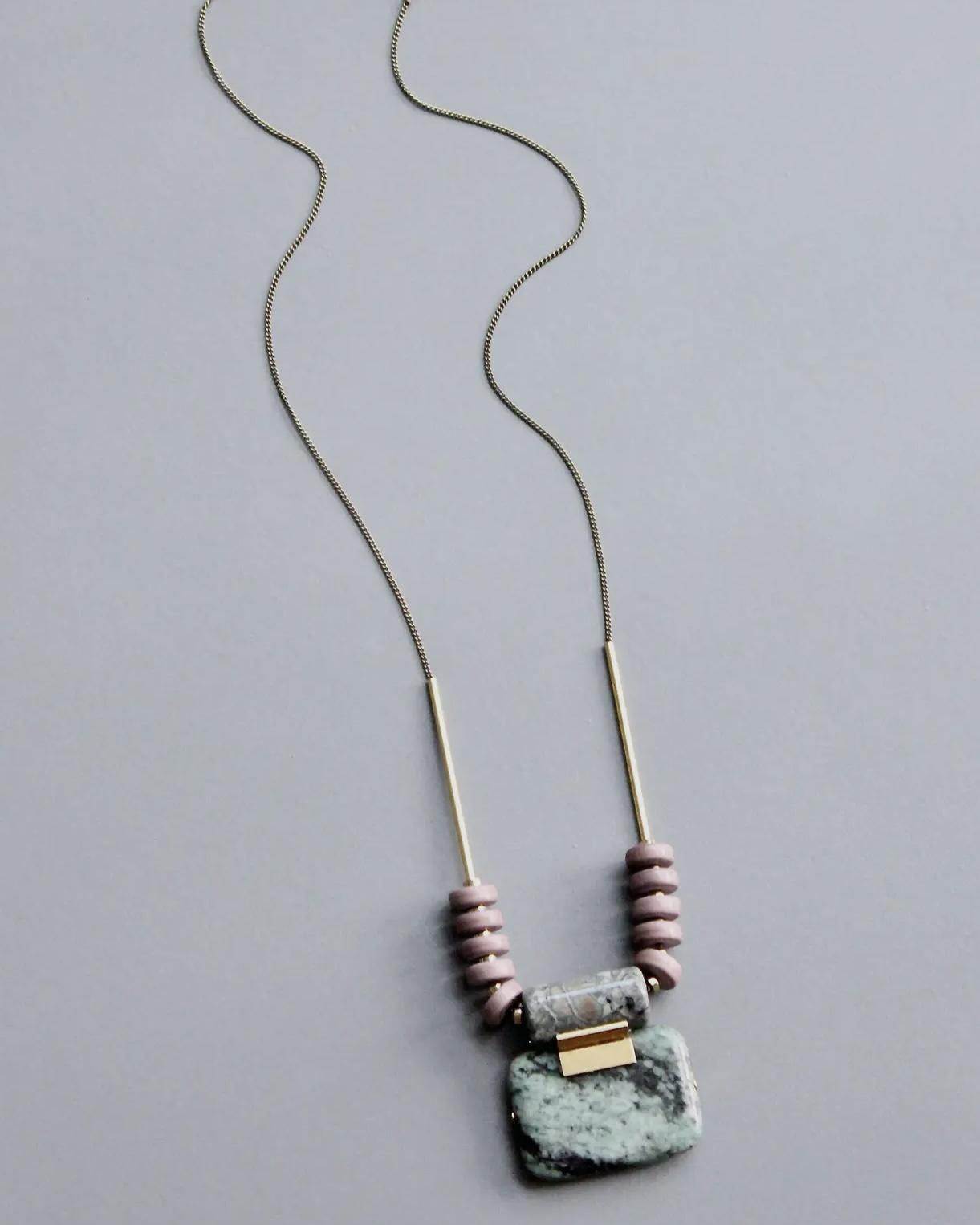 David Aubrey Sage Green Jasper Pendant Necklace