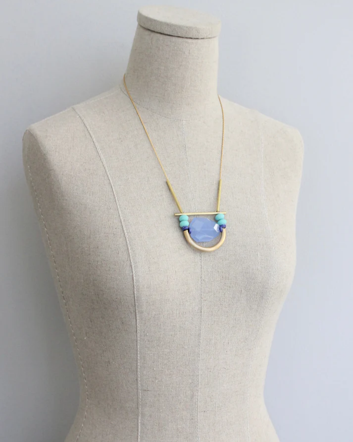 David Aubrey Turquoise and Lavendar Geometric Necklace