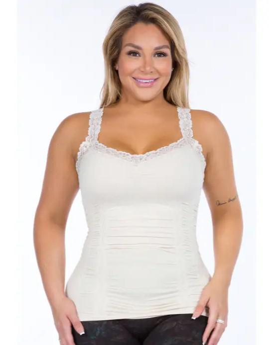 M Rena Plus Size Seamless Cami Corset Look with Lace in Latte