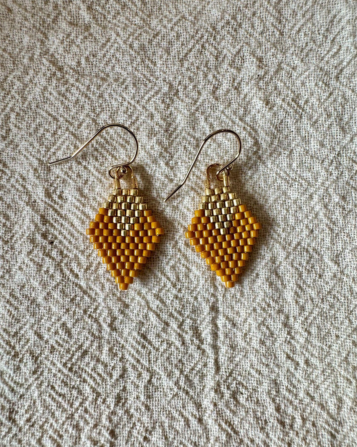SV Beads Japanese Beaded Diamond Earrings in Mustard & Gold