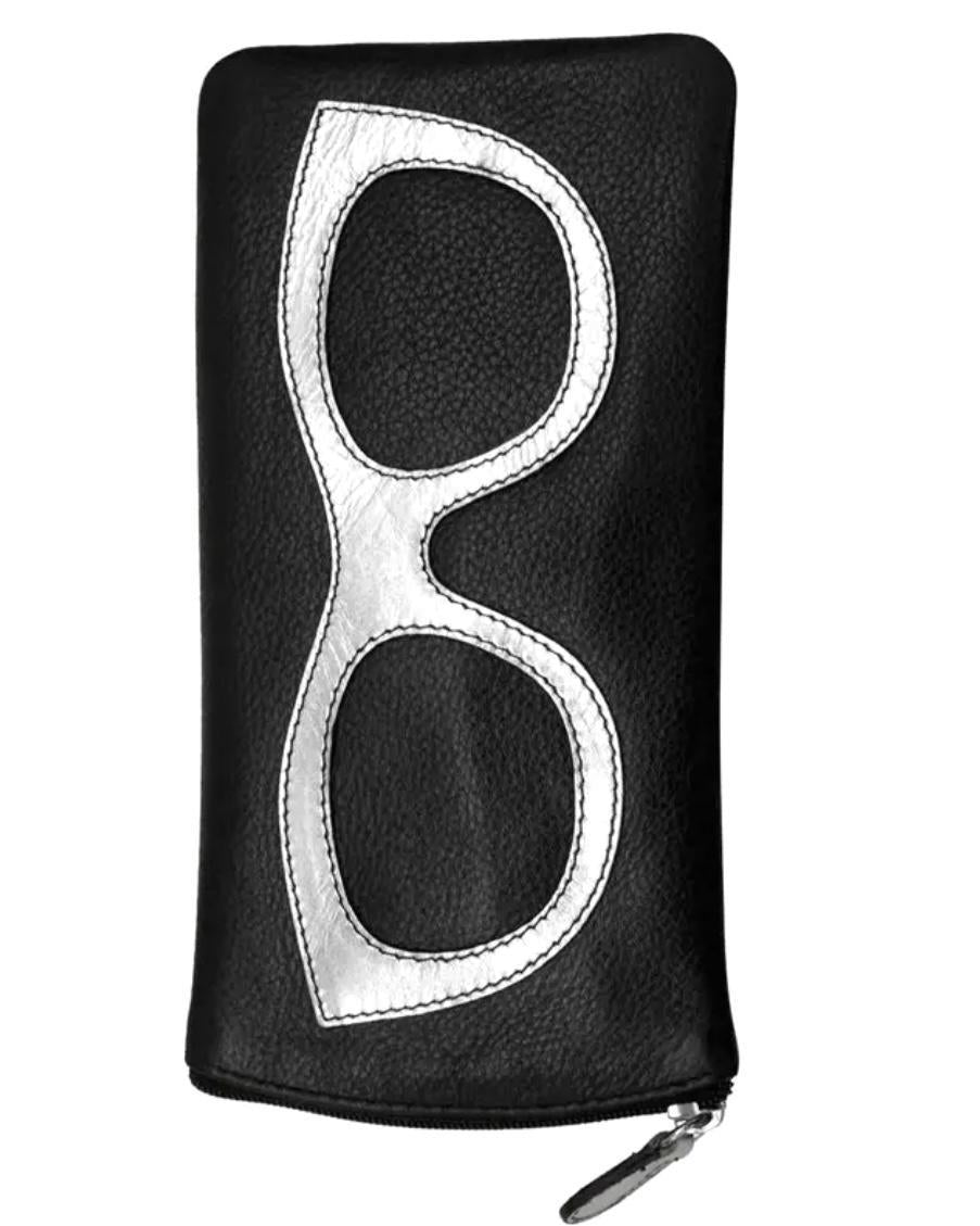 ili Leather Eyeglasses Case in Black and Silver