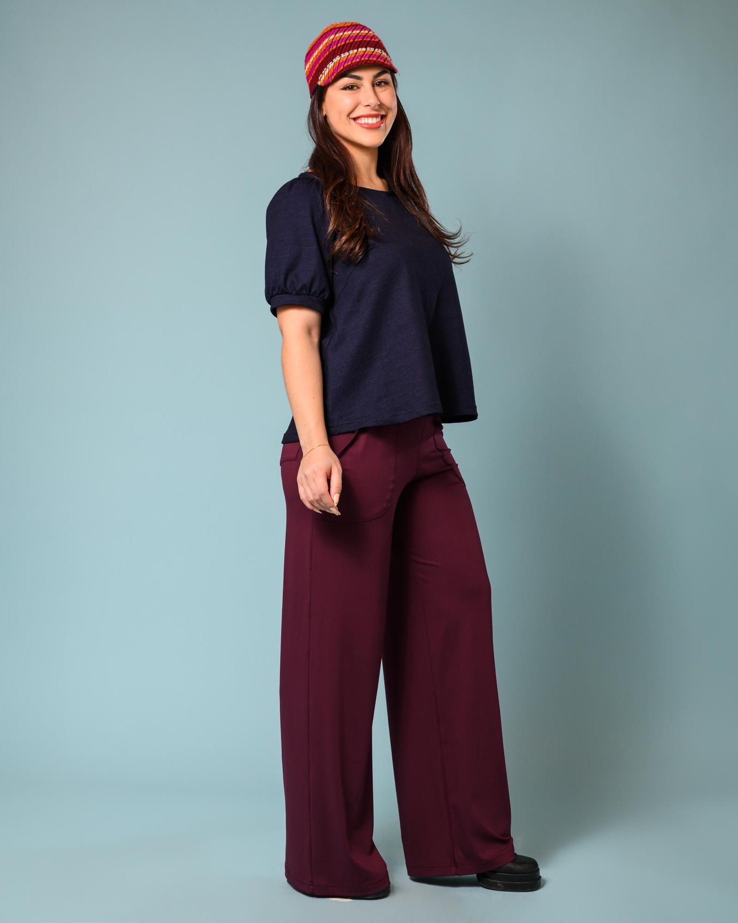 Squasht Wide Leg Long Length Pants in Merlot