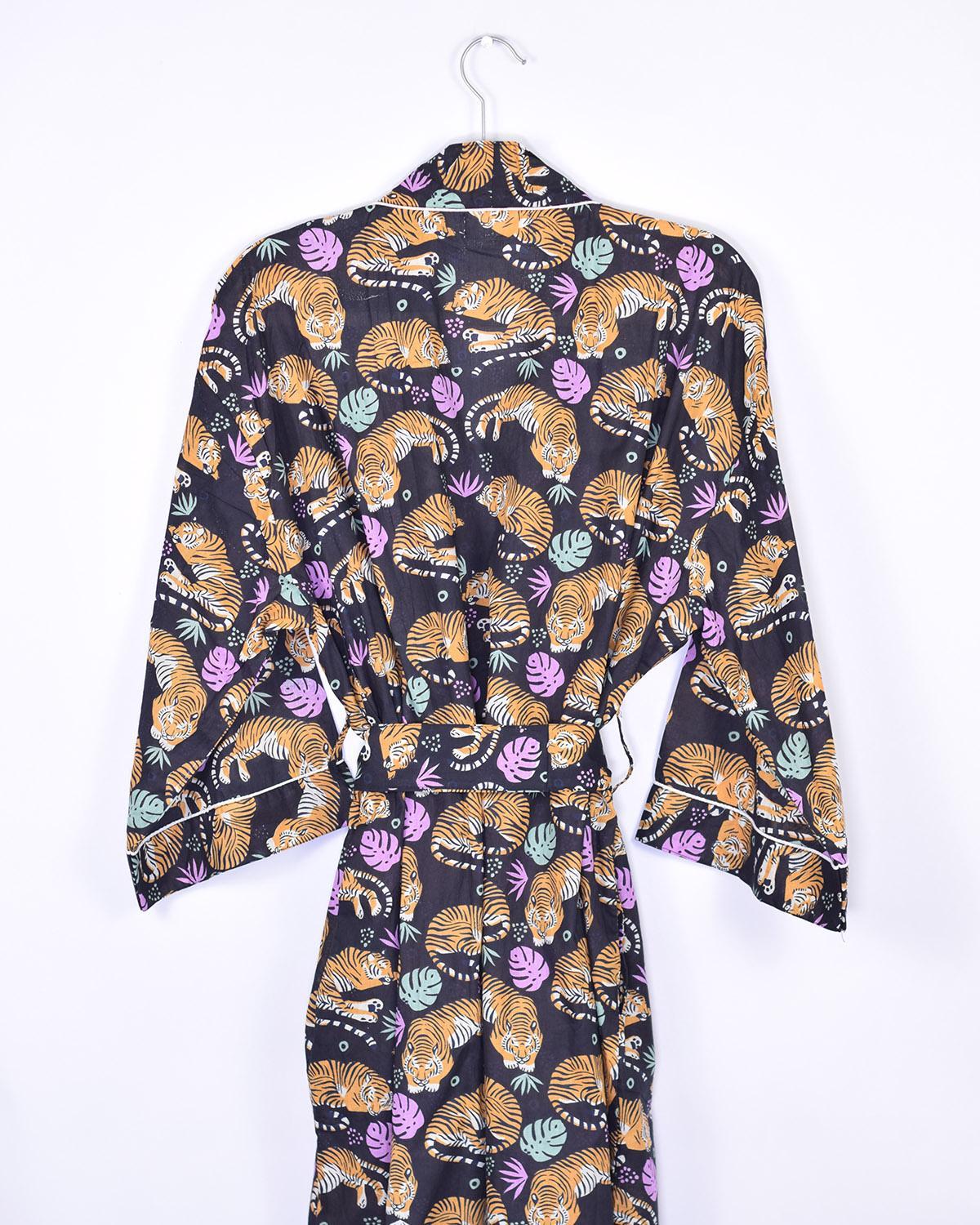 Txtile Lightweight Cotton Robe - Sleeping Tigers in Black