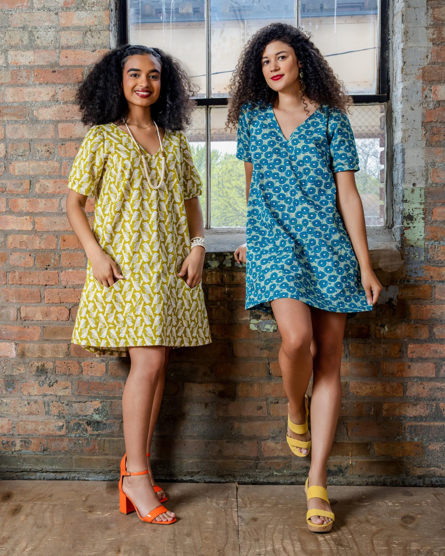 Squasht Winifred Dress Chartreuse Cotton Poplin Birds Print 🦜