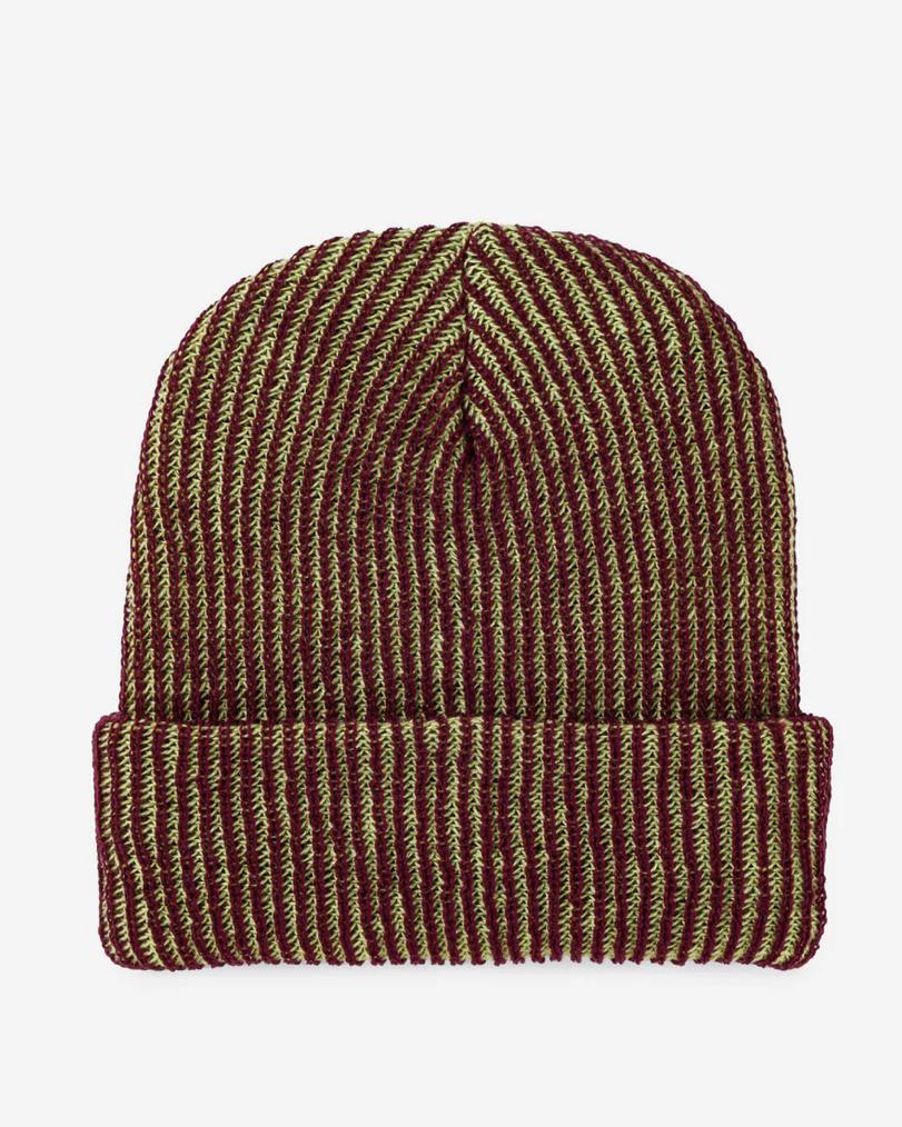 Verloop Simple Rib Knit Beanie Hat in Lime & Wine