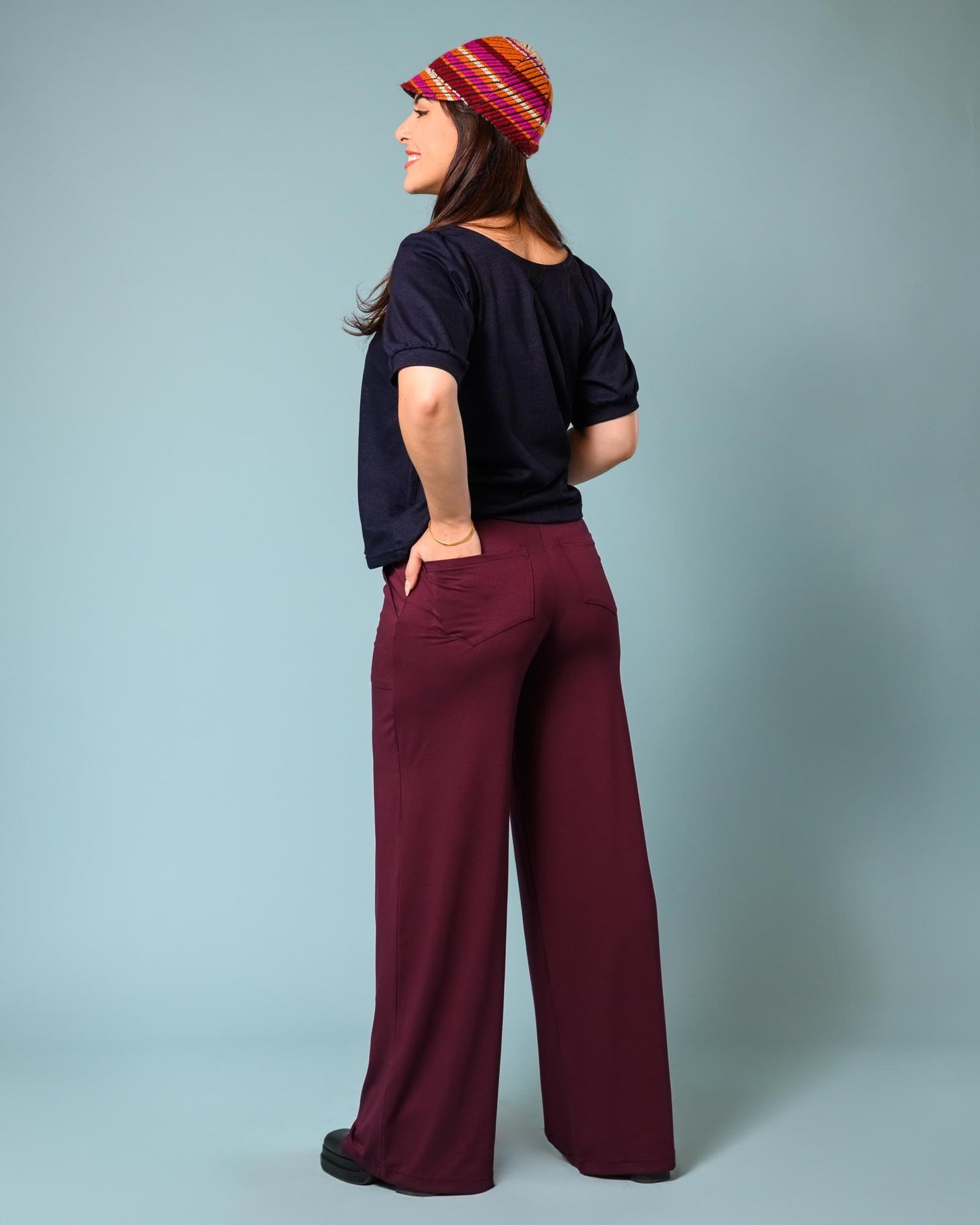 Squasht Wide Leg Long Length Pants in Merlot