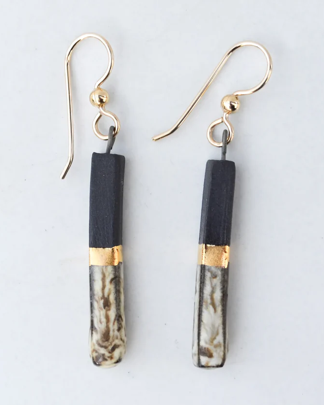Lilikoi Project Porcelain Bar Earrings in Black & Birch