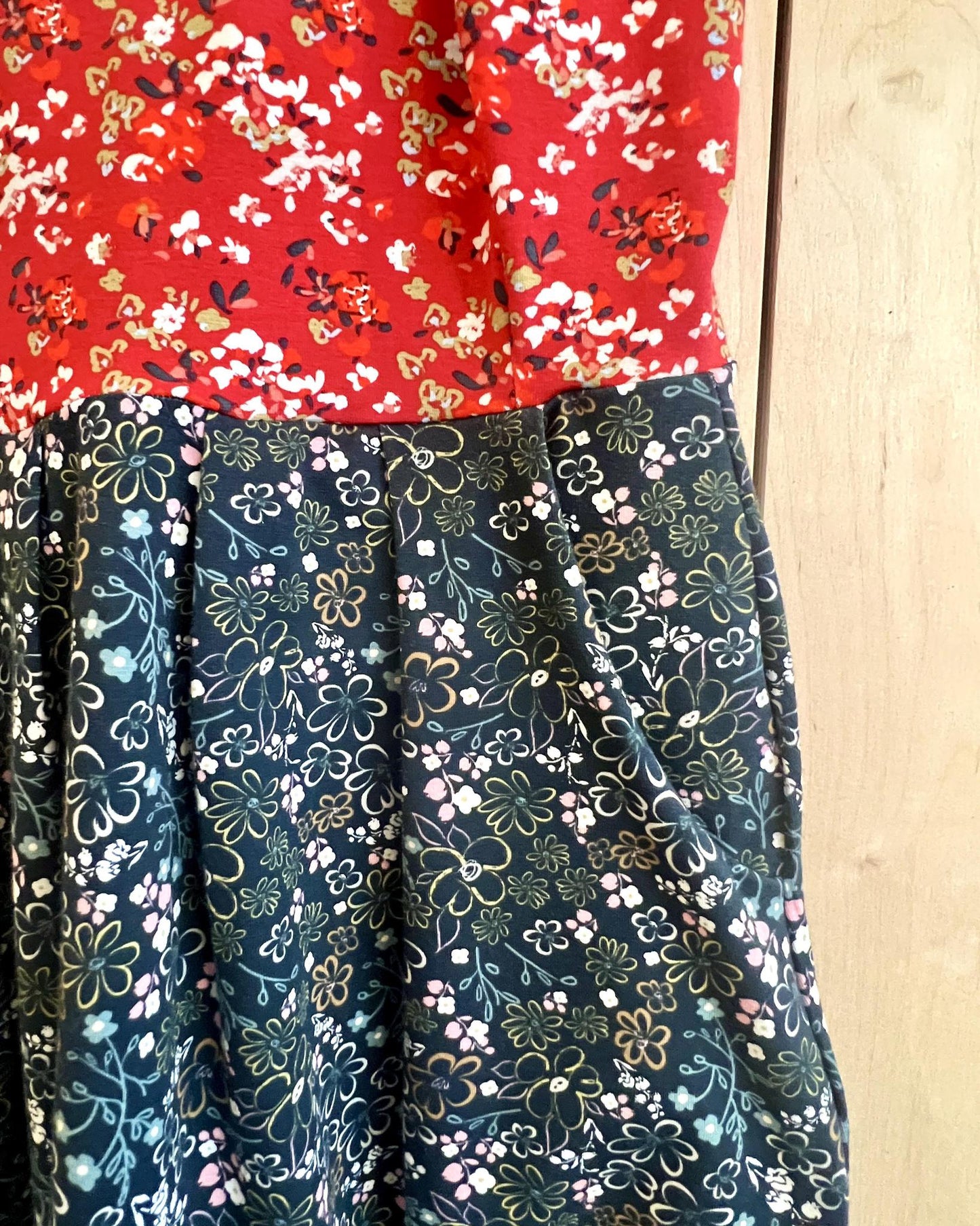 Squasht Wide Strap Dress in Scarlet and Midnight Ditsy Floral Prints