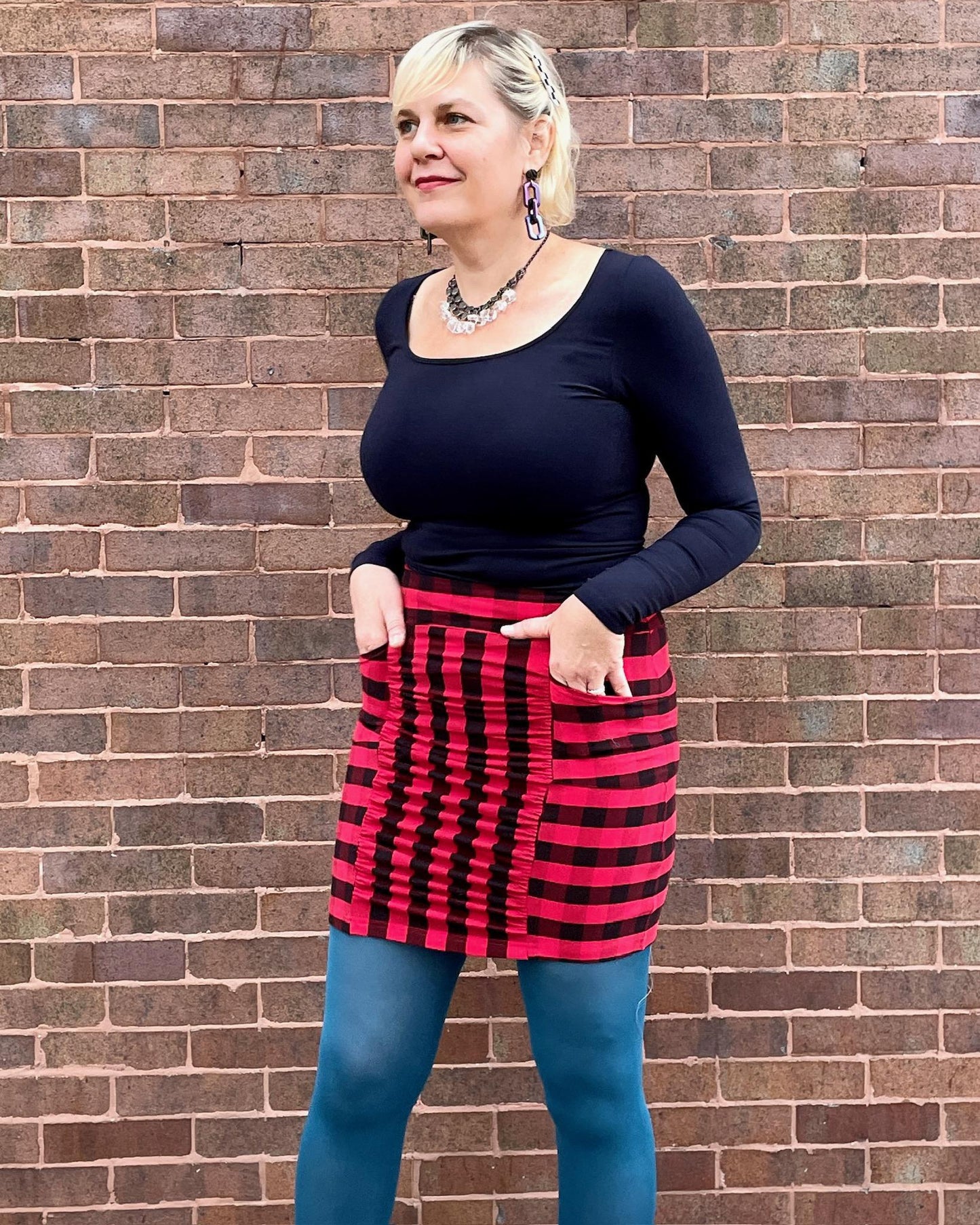Squasht Ruched Mini Skirt In Red and Black Lumberjack Plaid - Size Small - SALE