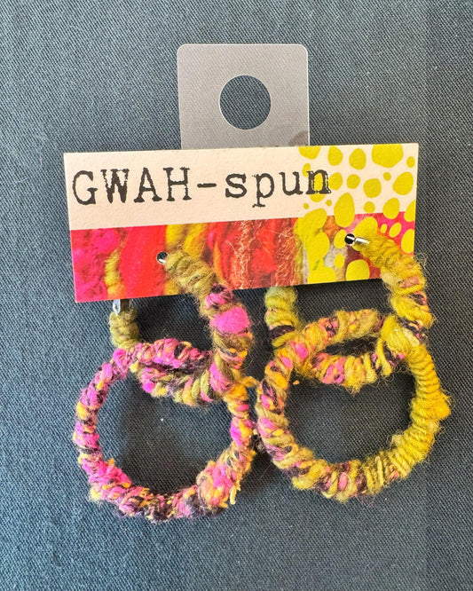 GWAH-spun Hoop Earrings - Double Olive & Pink Multicolor