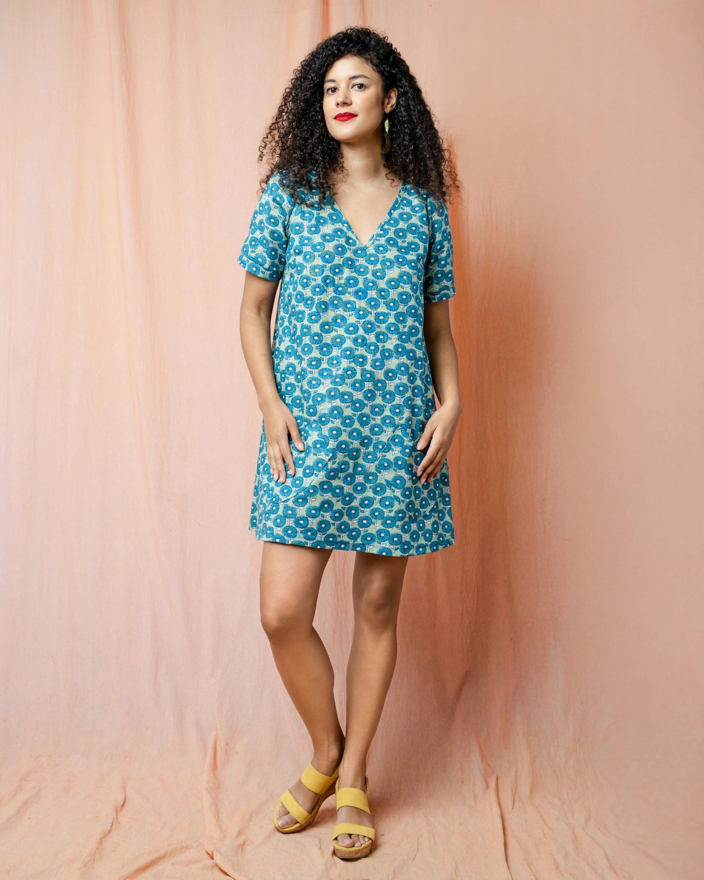 Squasht Winifred Dress Caribbean Turquoise Cotton Poplin Flower Print 🌼