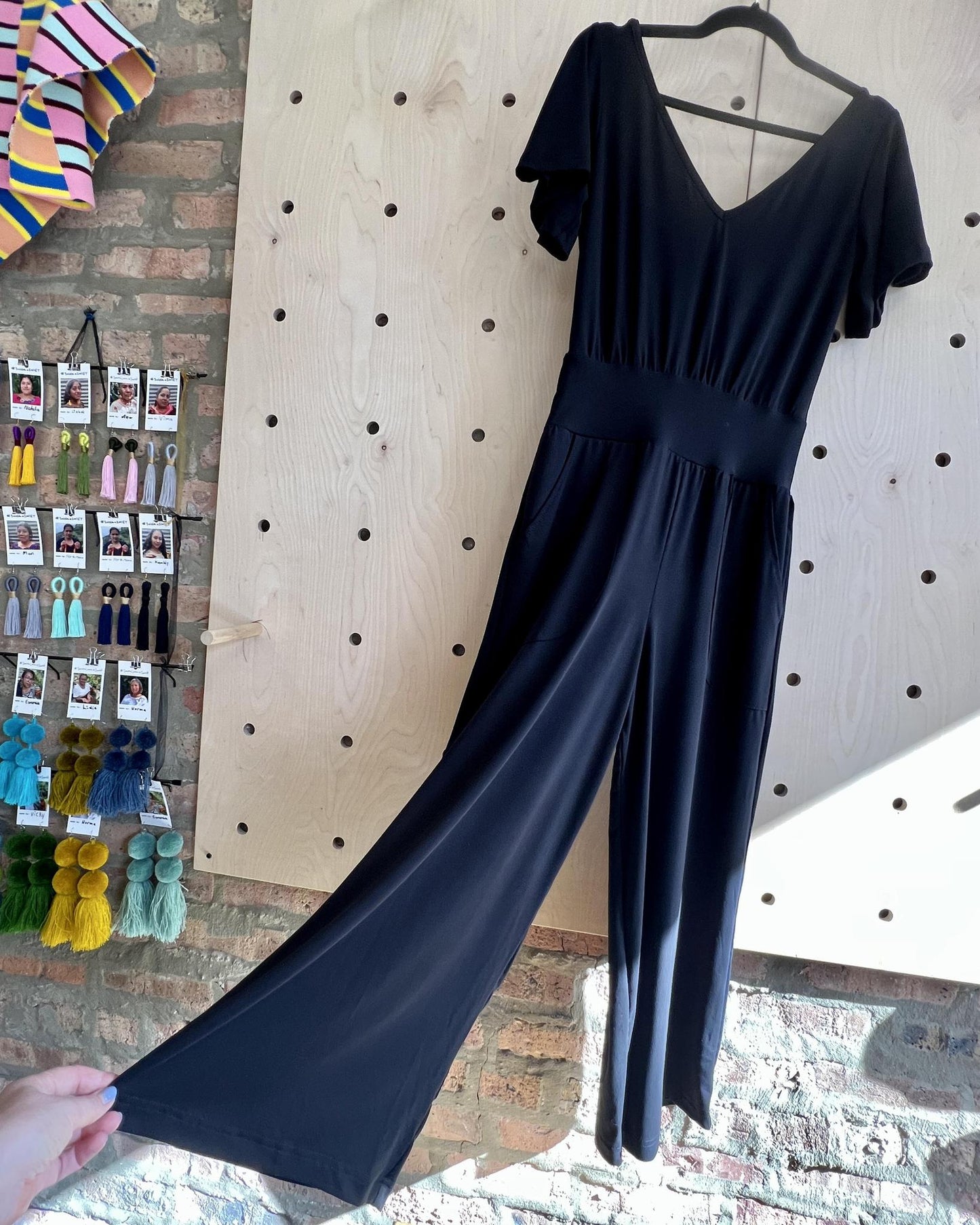 Squasht Jumpsuit with Bell Sleeves in Solid Black