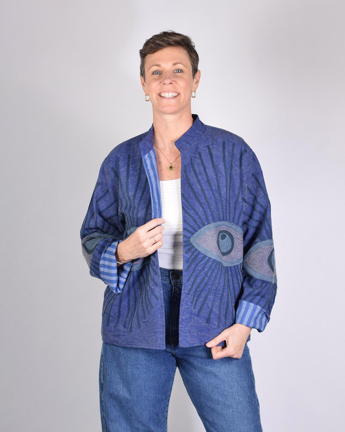 Txtile Dusty Indigo Lightweight Evil Eye Canvas Embroidered Jacket
