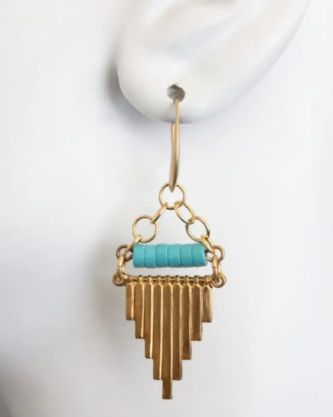 David Aubrey Geometric Turquoise and Brass Earrings