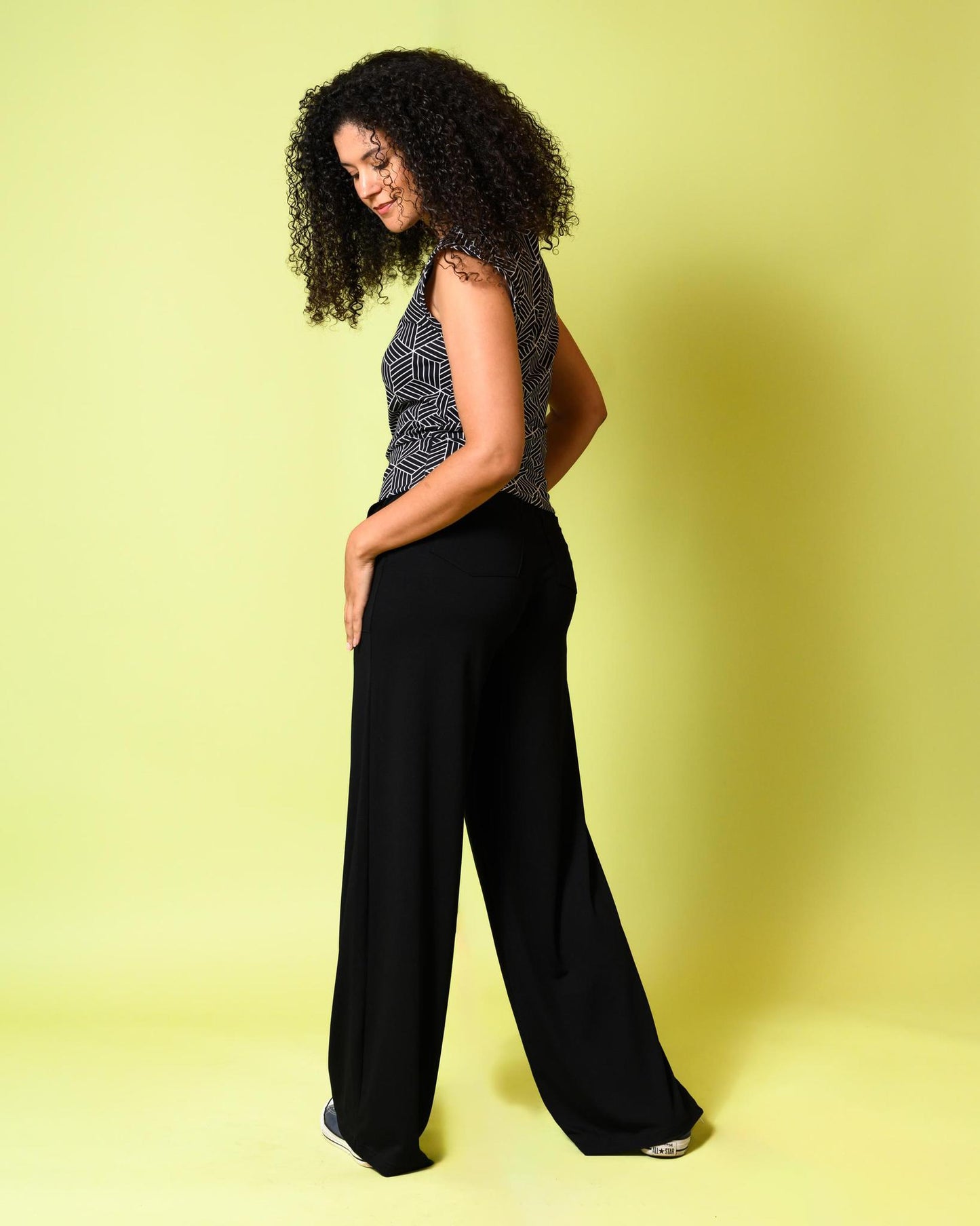 Squasht Wide Leg Long Length Pants in Black