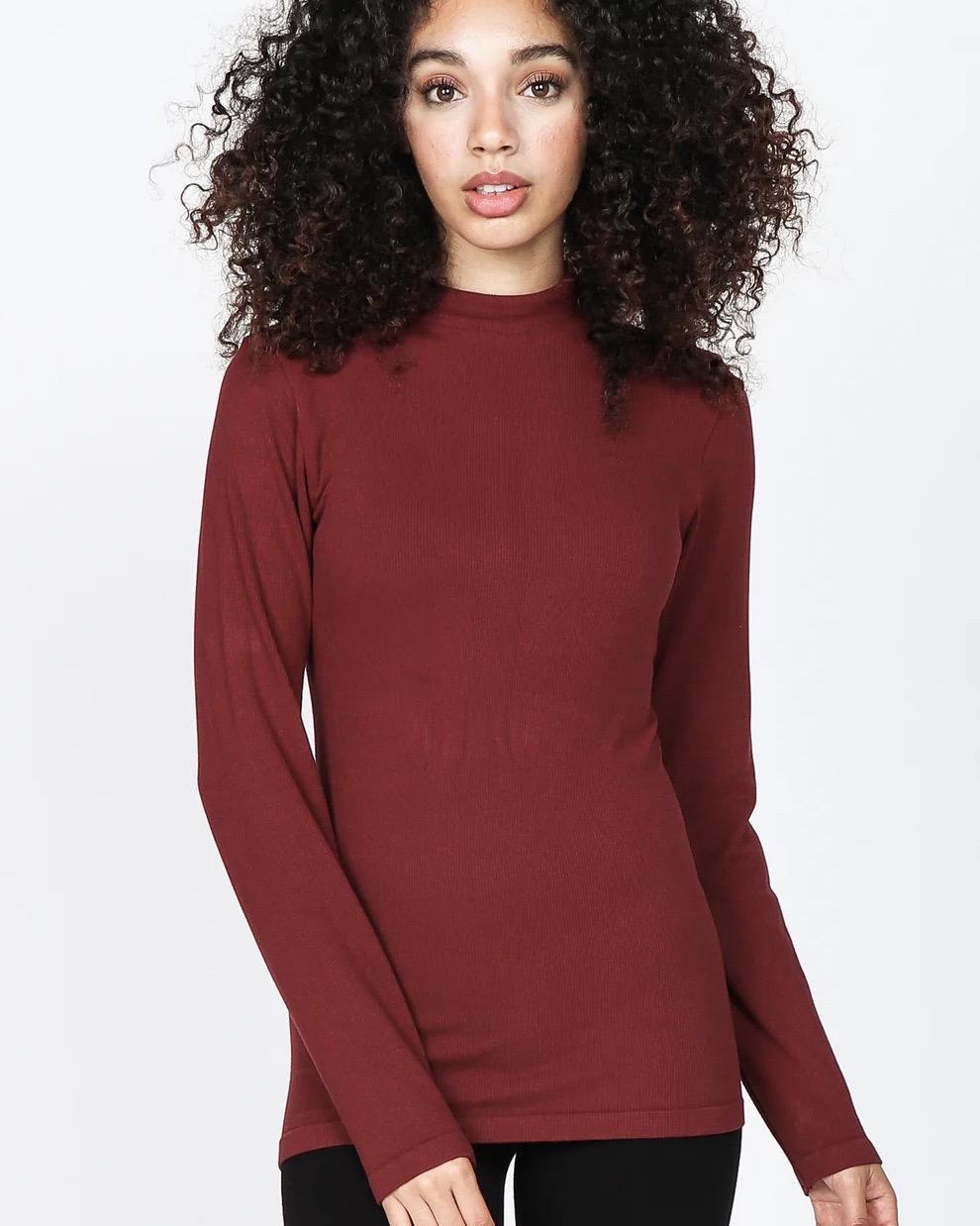 M Rena Ribbed Mock Neck Long Sleeve Top