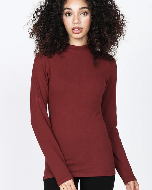 M Rena Ribbed Mock Neck Long Sleeve Top