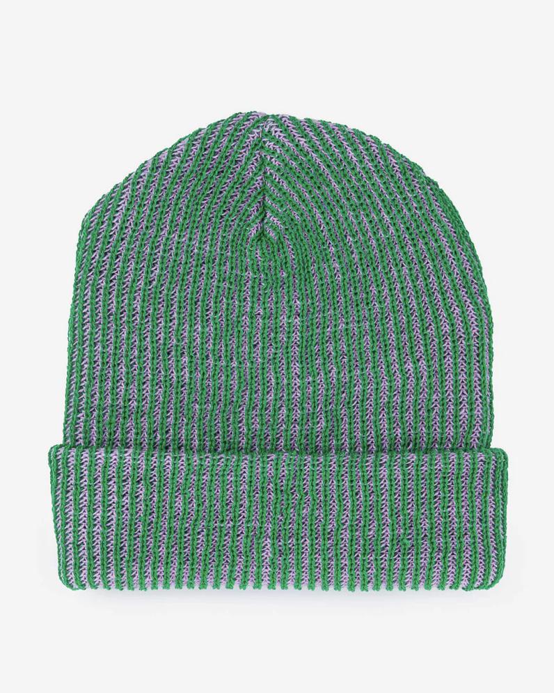 Verloop Simple Rib Knit Beanie in Kelly Green and Lilac