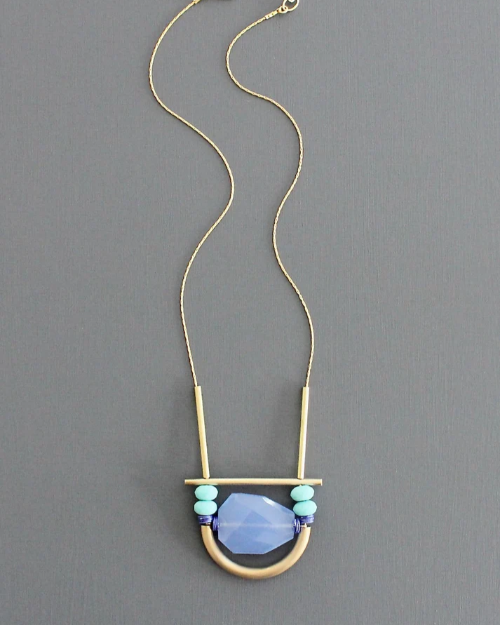 David Aubrey Turquoise and Lavendar Geometric Necklace