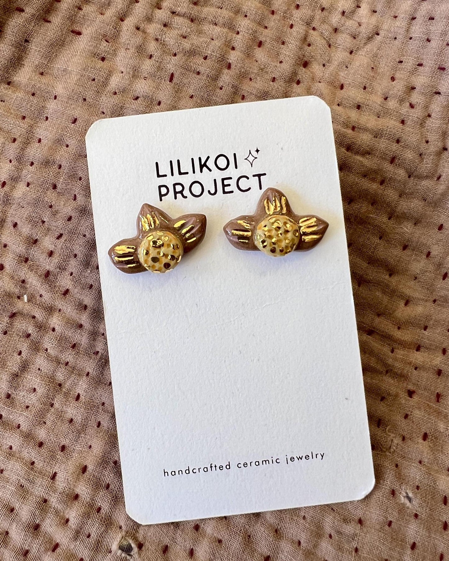 Lilikoi Project Light Terracotta Flower - Porcelain Stud Earrings