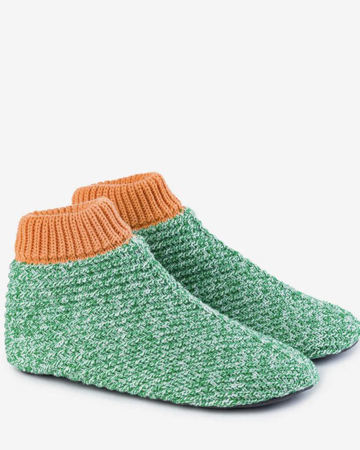 Verloop Chevron Bootie Slippers in Kelly Green and White