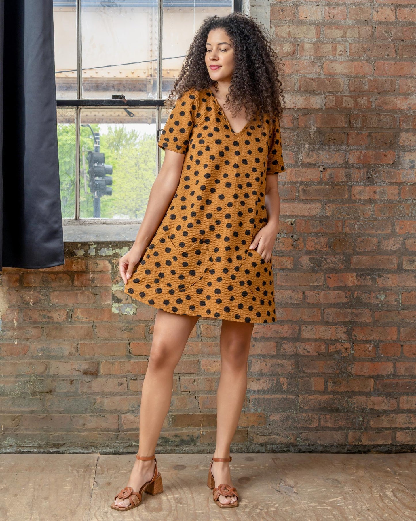 Squasht Winifred Dress Caramel with Black Dots Cotton Ripple
