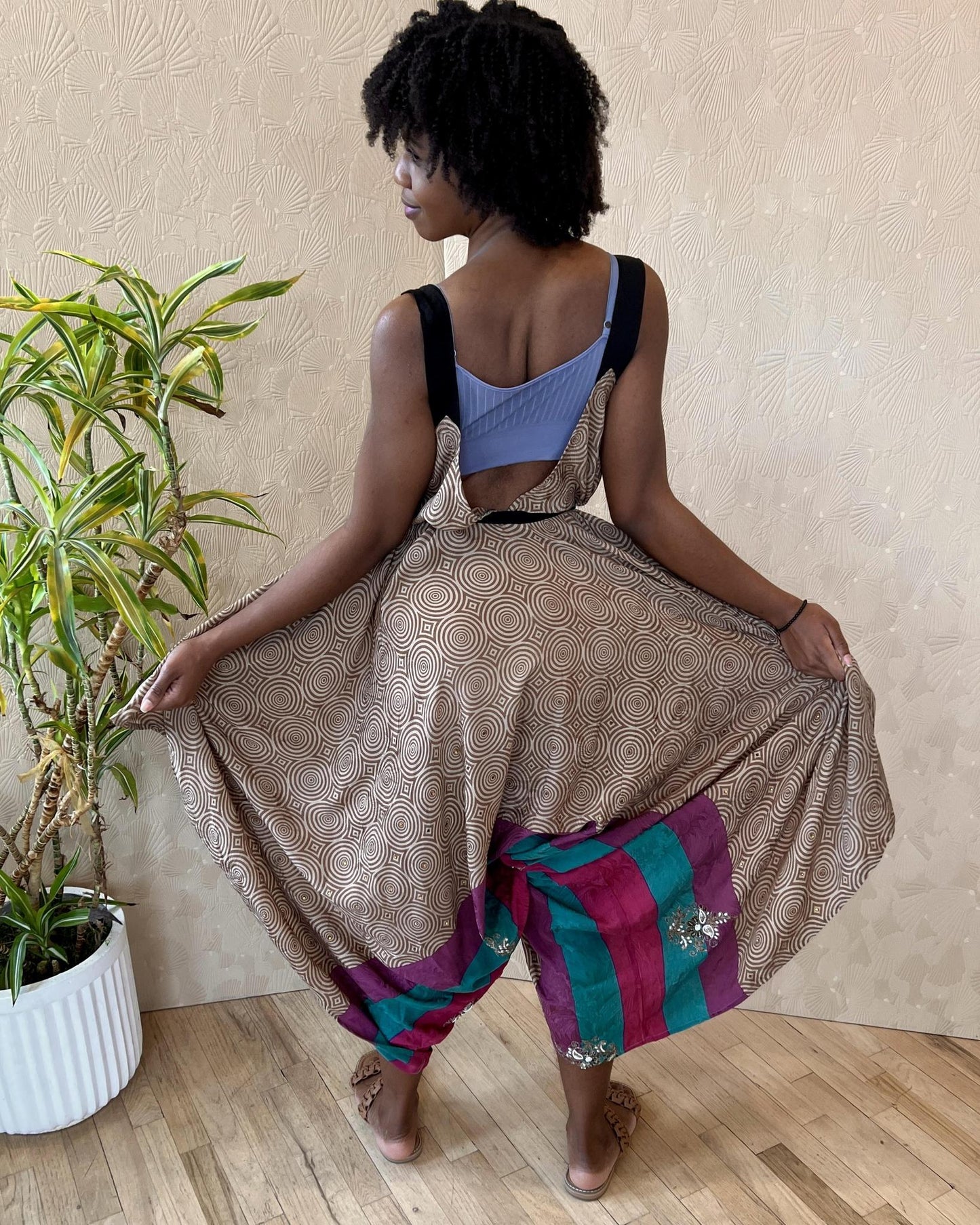 Indie Ella Zatanna Boho Silk Jumpsuit in Desert Sands