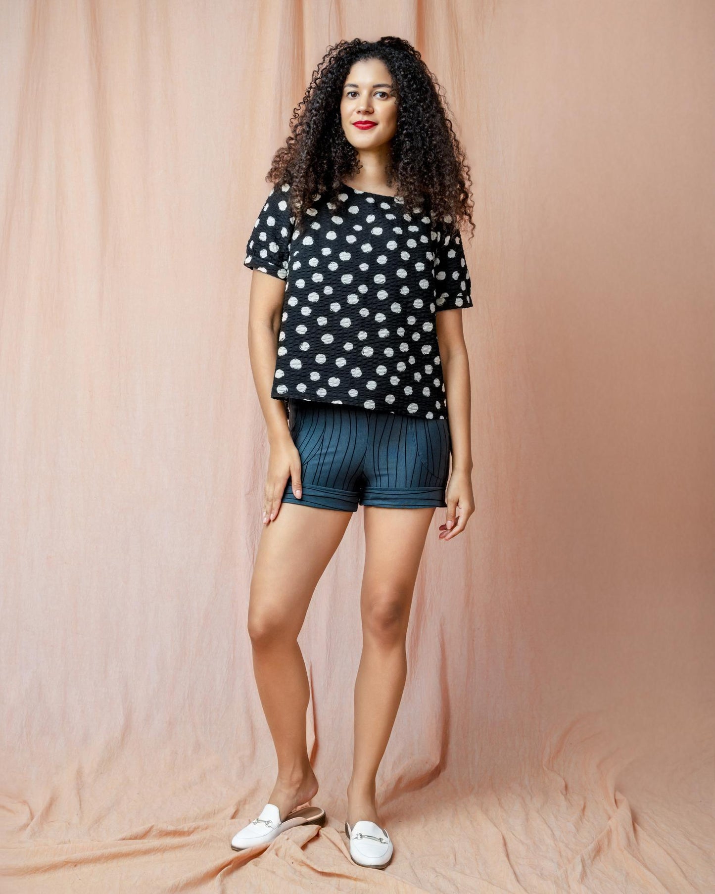 Squasht Short Shorts in Gray Lines Print - SALE - Size XS, Small, XL, 2XL