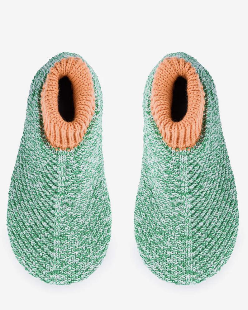 Verloop Chevron Bootie Slippers in Kelly Green and White