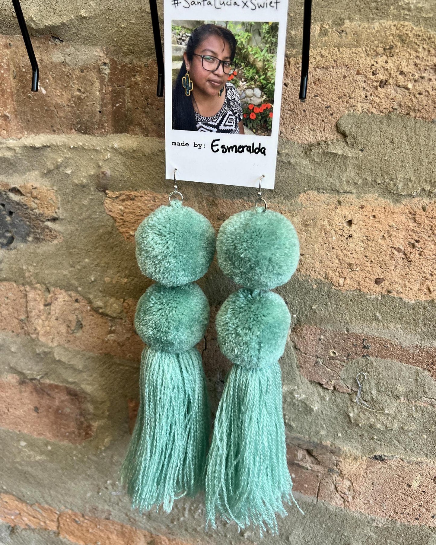 SWIETstuff Extra Large Pom Pom Earrings Seafoam