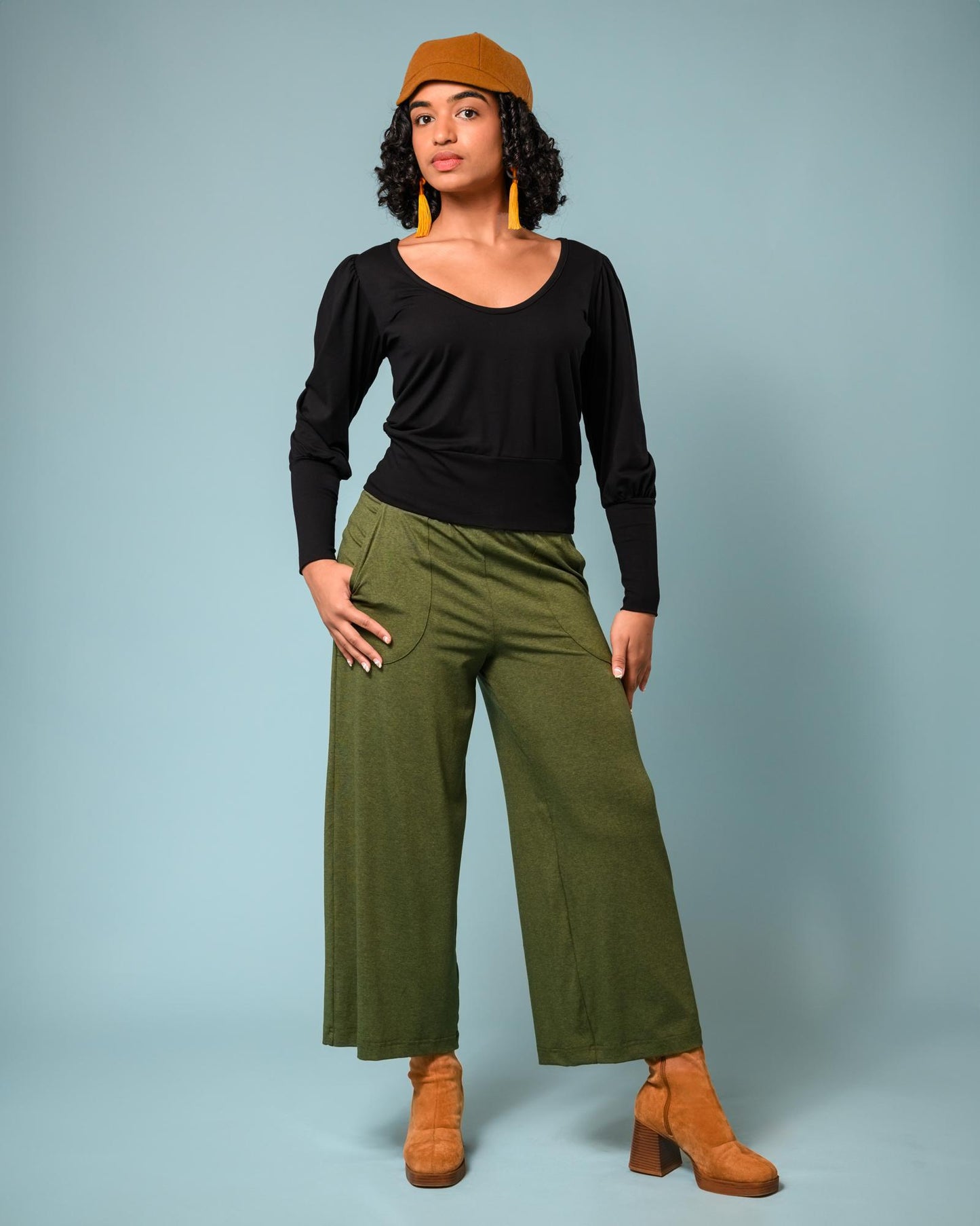 Squasht Wide Leg Pants (Cropped) Olive Green