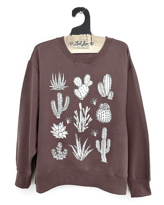 Mad Love Cocoa Women's Crewneck Sweatshirt with Cactus Print - Small, Medium