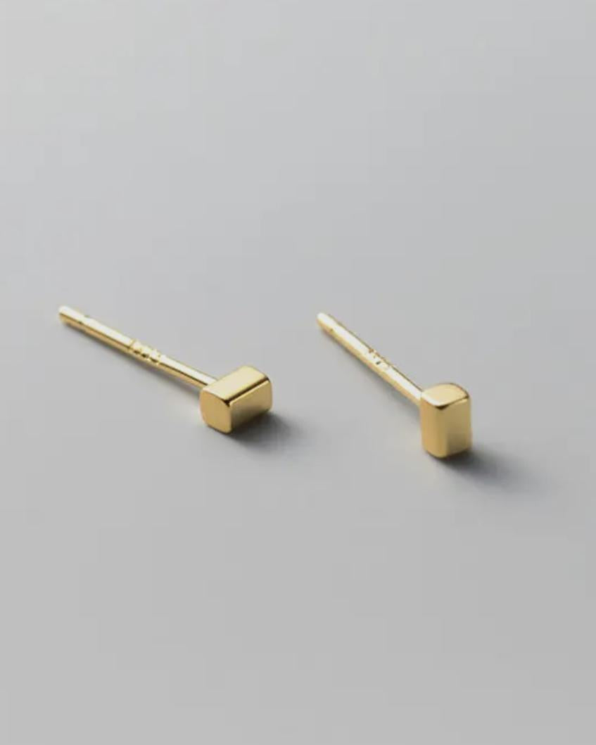 Perimade Tiny Cube Square Stud Earrings - Sterling Silver with Gold Plate