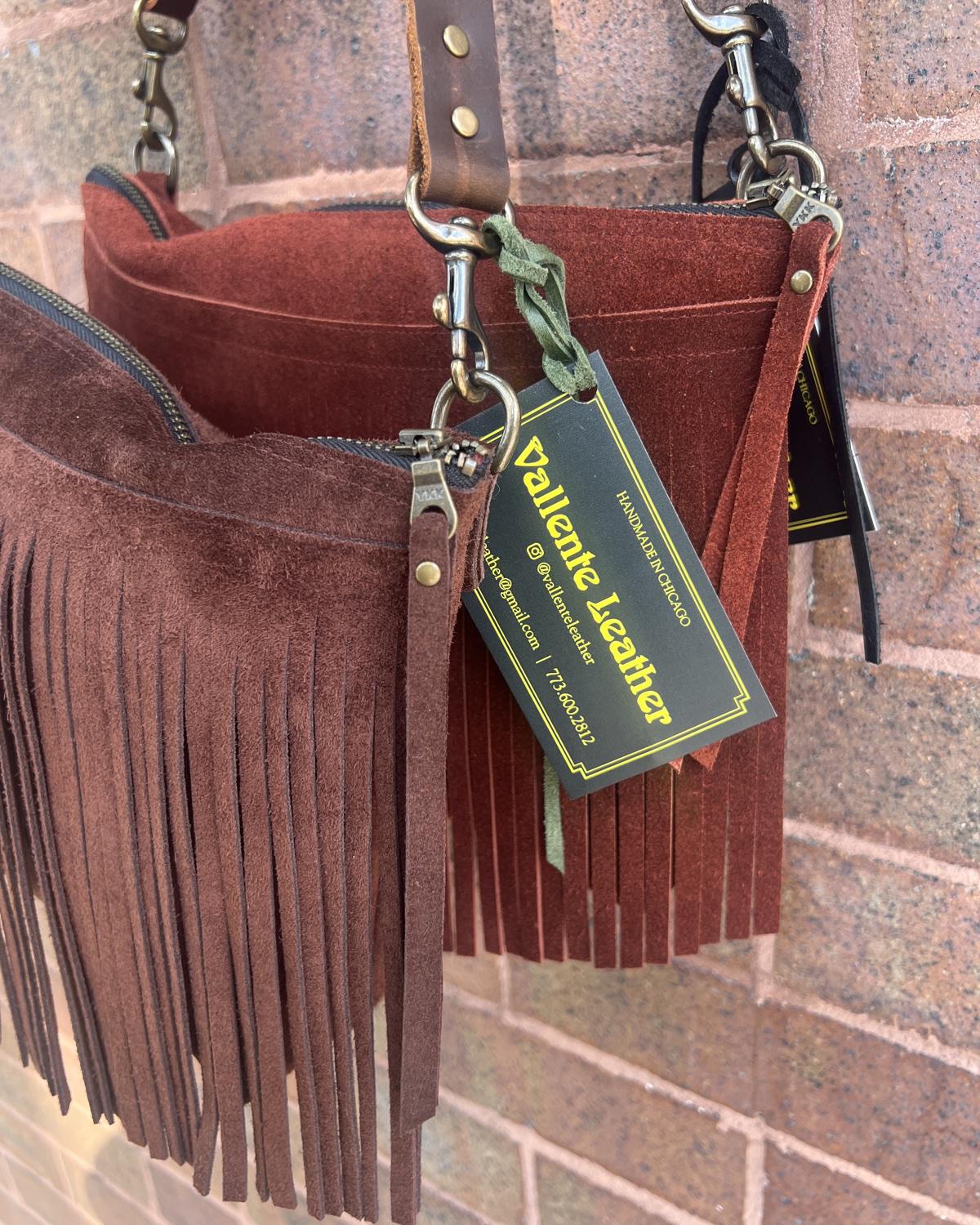 Vallente Leather Fringe Handbag in Mahogany