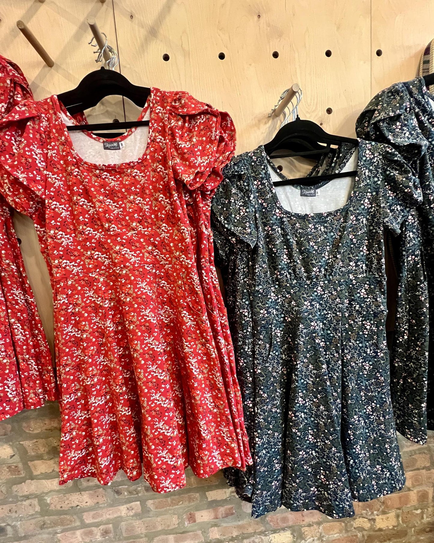 Squasht Petal Sleeve Dress in Scarlet Red Ditsy Floral Print