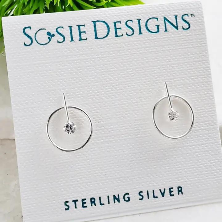 Sosie Designs Silver Circle with Bar CZ Studs