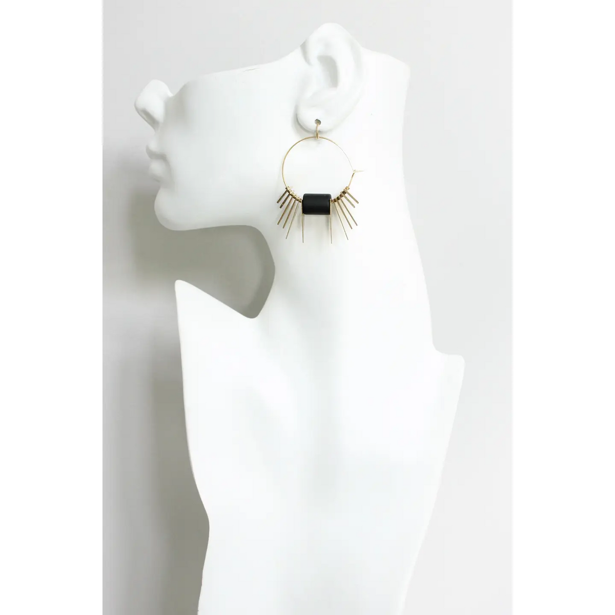 David Aubrey Black and Brass Geometric Hoop Earrings