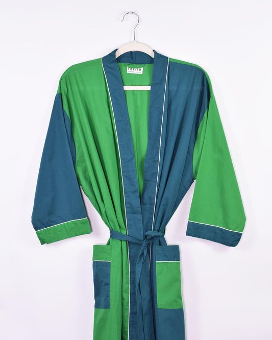 Txtile Lightweight Cotton Robe - Forest and Fern Color Block