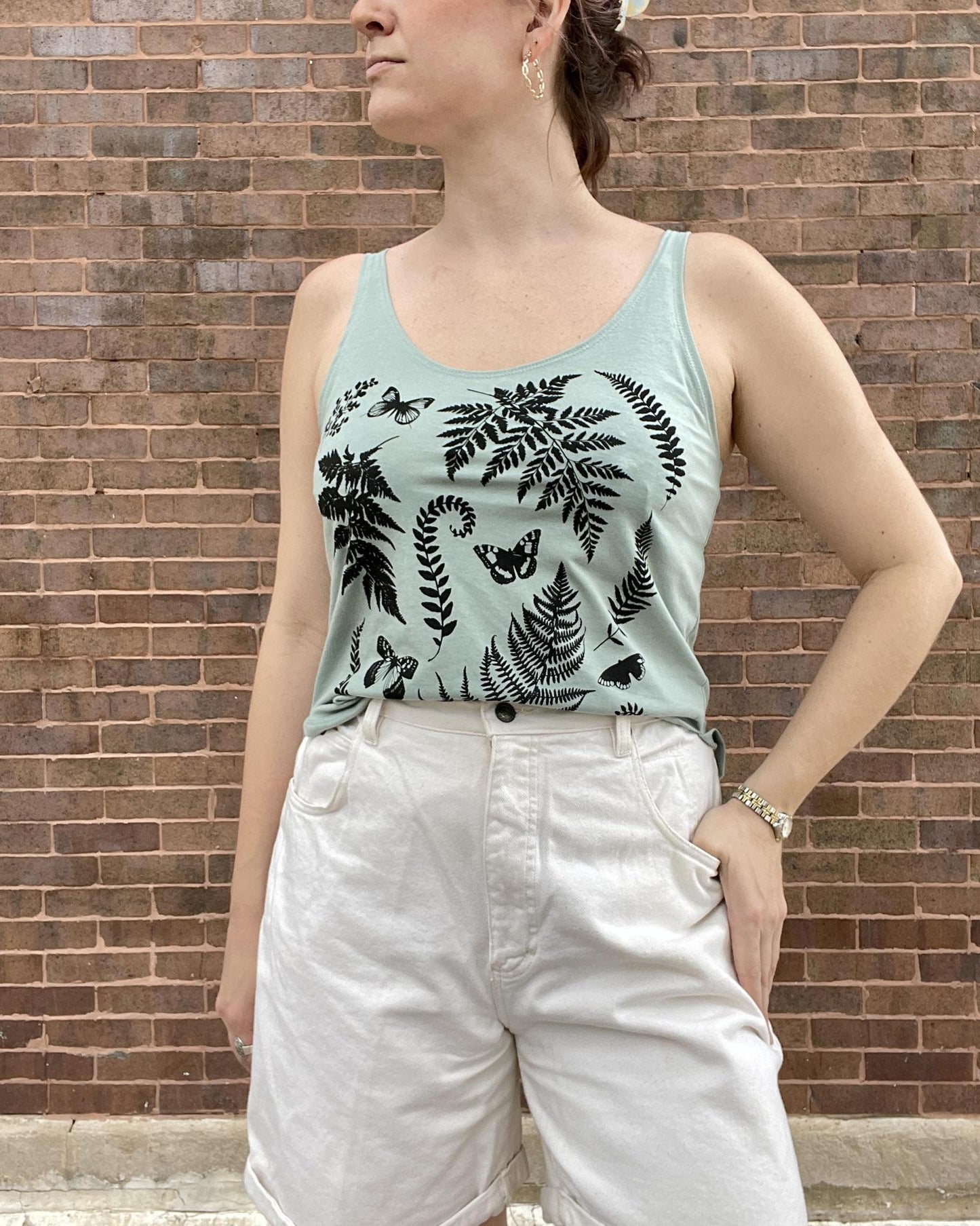 Mad Love Seafoam Tank with Butterflies and Ferns