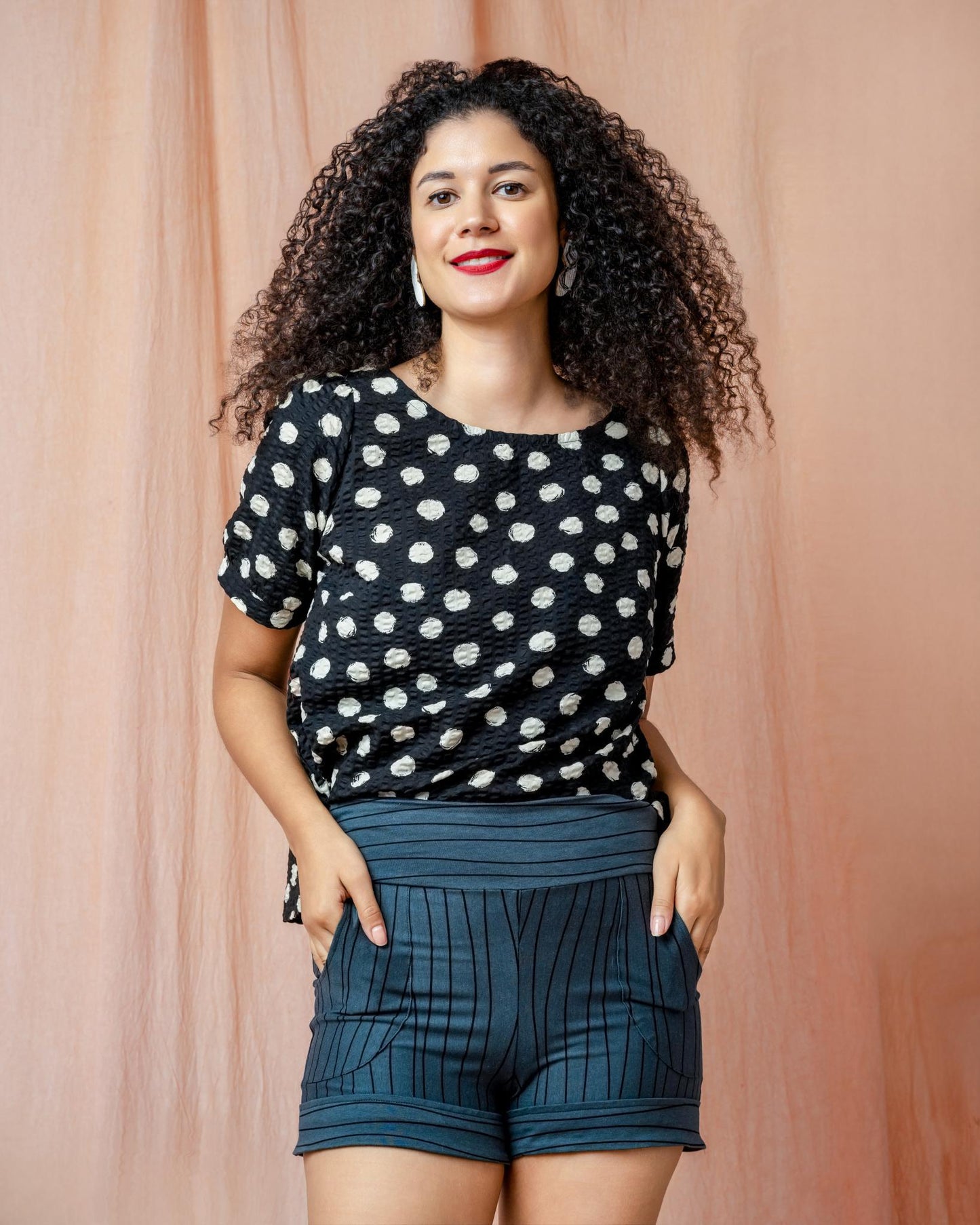 Squasht Short Shorts in Gray Lines Print - SALE - Size XS, Small, XL, 2XL