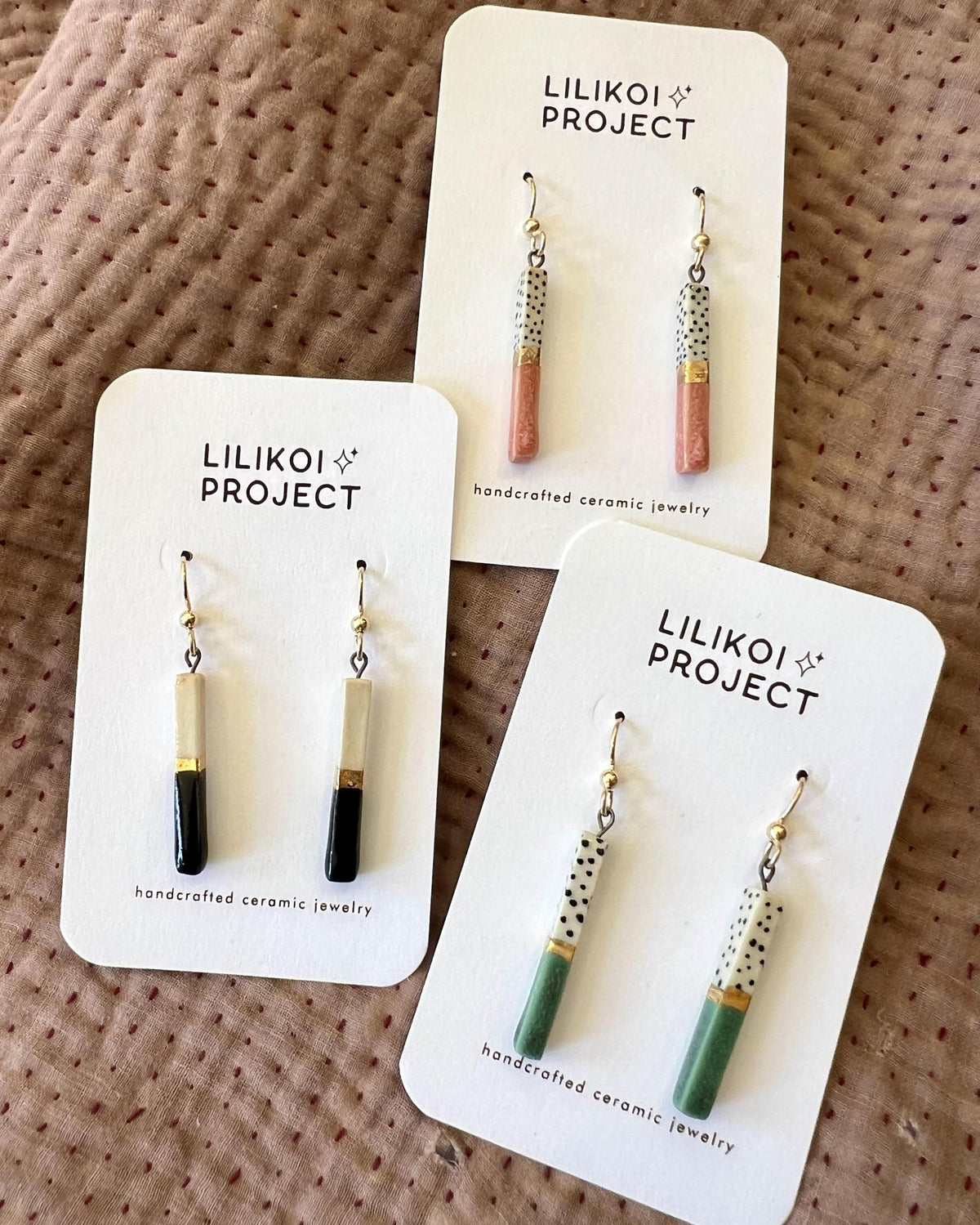 Lilikoi Project Porcelain Bar Earrings Dotted Sage Green