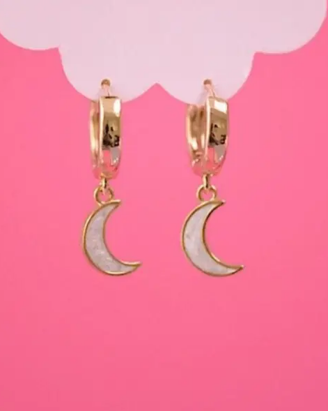 Golden Hour Gold Opal Moon Huggie Earrings