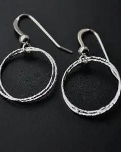 Sosie Designs Silver Circle Diamond Cut Earrings