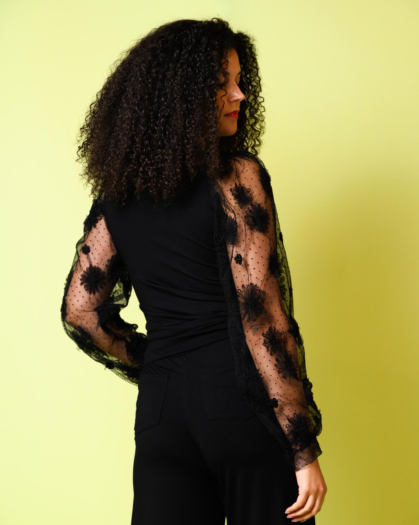 Squasht Lexi Lace Sleeve Top in Noir Black - Last One - Size Small - FINAL SALE